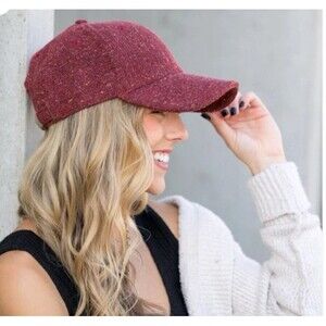 Autumn Tweed Ball Cap Women's One Size Cranberry Vintage Style Adjustable